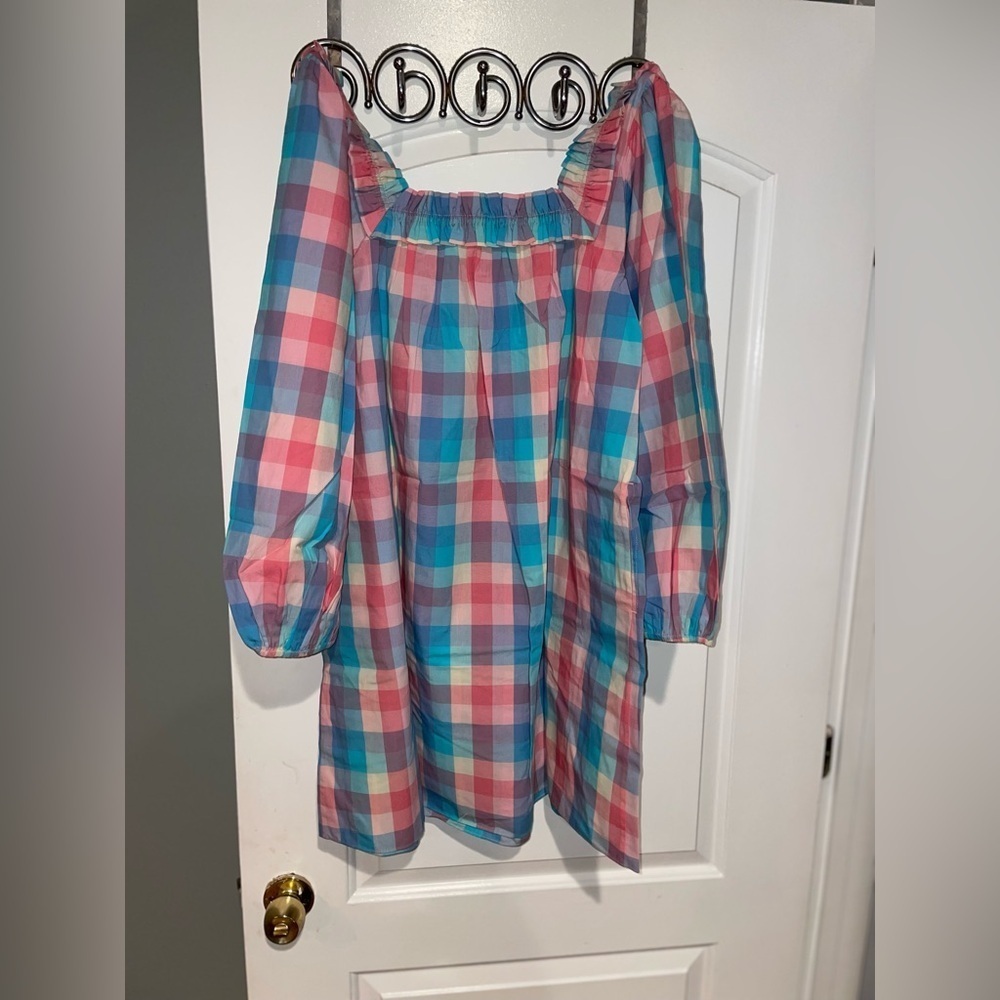 New! Ophelia & Indigo April Dress Pink & Blue Woven Gingham Check Small Nwt! — image 7 of 8